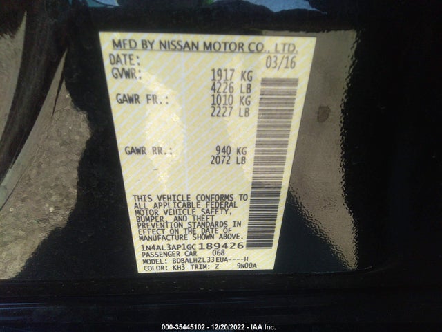 2016 Nissan Altima, VIN: 1N4AL3AP1GC189426