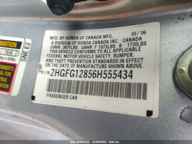 2006 HONDA CIVIC CPE EX VIN: 2HGFG12856H555434