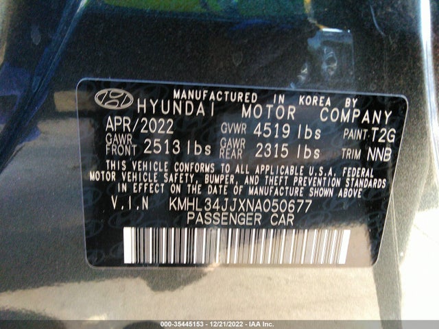2022 Hyundai Sonata, VIN: KMHL34JJXNA050677