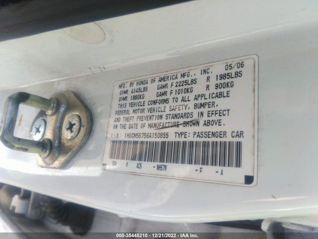 2006 HONDA ACCORD SDN EX/EX-L WITH NAVI VIN: 1HGCM56756A150855