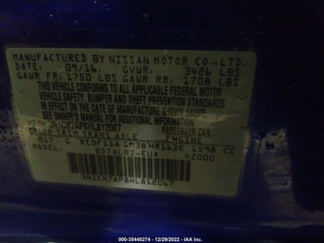 3N1CN7AP8HL812067 Nissan Versa Sedan Sv