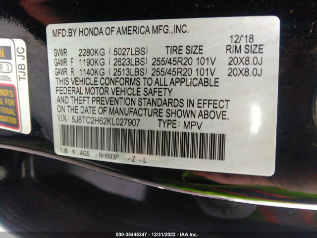 2019 Acura RDX, VIN: 5J8TC2H62KL027907