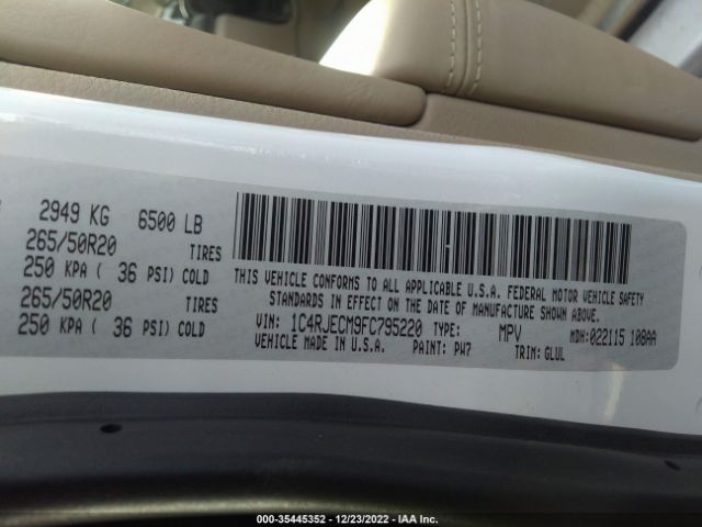 1C4RJECM9FC795220 Jeep Grand Cherokee Overland