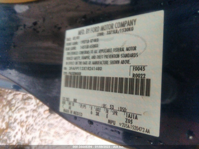 2001 FORD ESCORT ZX2 VIN: 3FAFP113X1R241480
