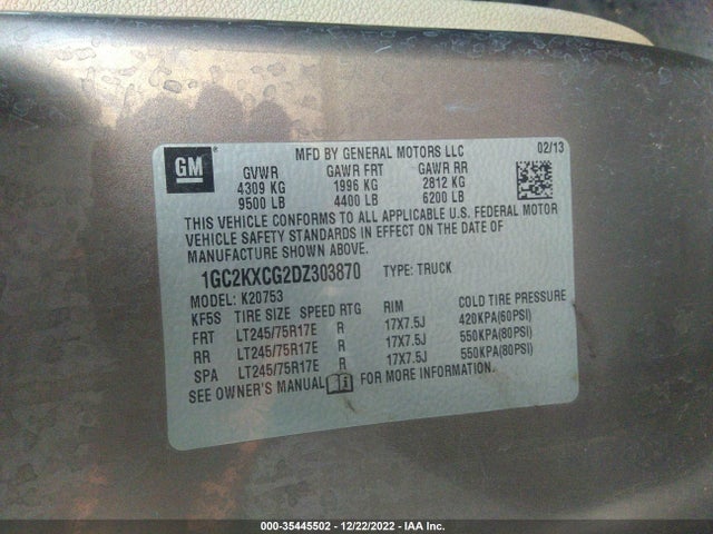 2013 CHEVROLET SILVERADO 2500HD LT VIN: 1GC2KXCG2DZ303870