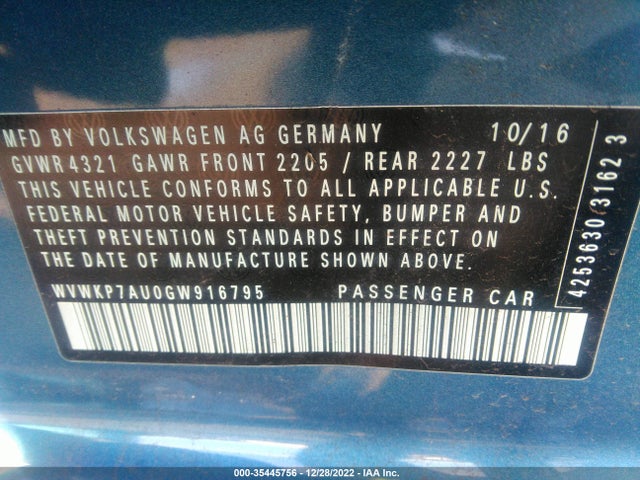 2016 Volkswagen Golf, VIN: WVWKP7AU0GW916795