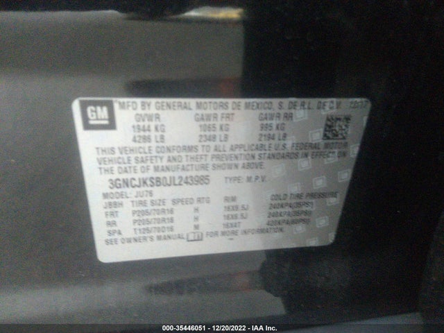 Chevrolet TRAX LS 2018 3GNCJKSB0JL243985 Image 10