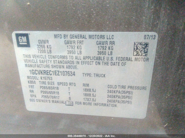 2014 CHEVROLET SILVERADO 1500 LT VIN: 1GCVKREC1EZ107634
