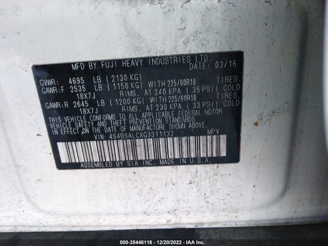 2016 Subaru Outback, VIN: 4S4BSALCXG3311132