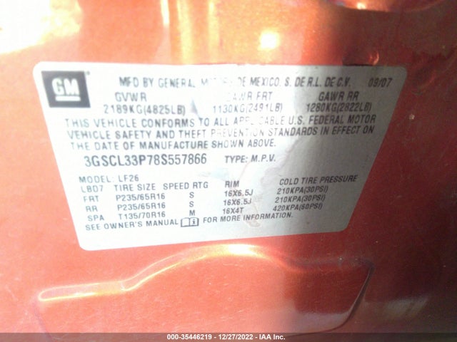 2008 SATURN VUE XE VIN: 3GSCL33P78S557866