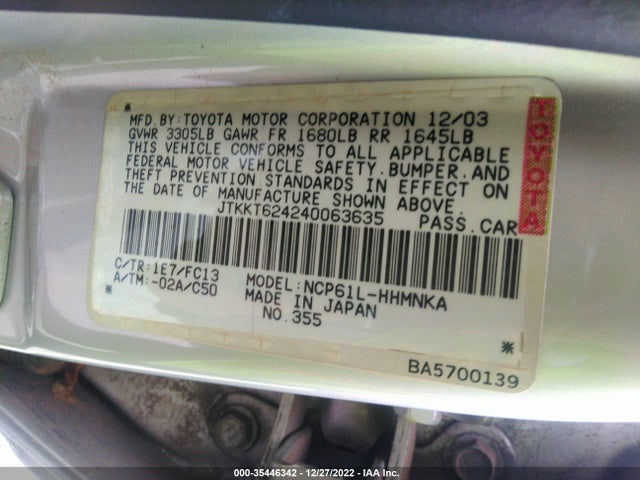 2004 SCION XA VIN: JTKKT624240063635