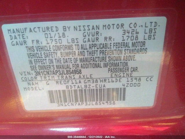 2018 Nissan Versa, VIN: 3N1CN7AP3JL854958