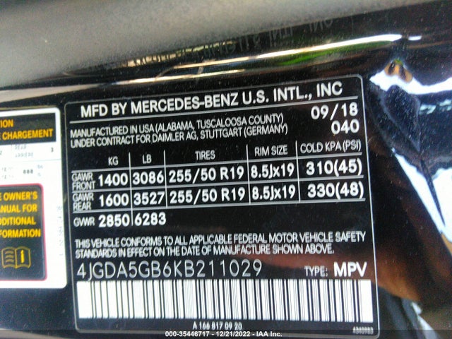 2019 Mercedes-Benz GLE-Class, VIN: 4JGDA5GB6KB211029
