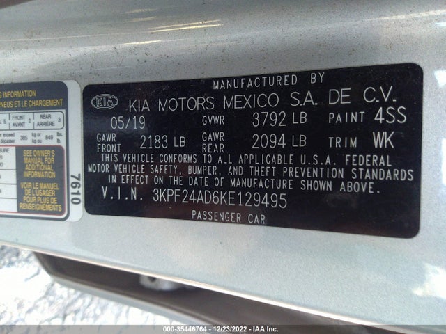 2019 KIA FORTE LXS VIN: 3KPF24AD6KE129495