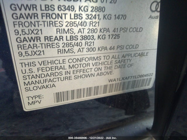 2020 Audi Q7, VIN: WA1LXAF71LD004522
