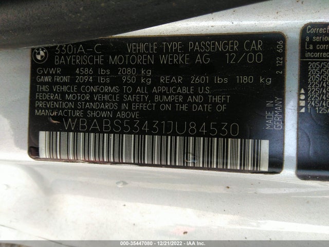 BMW 3 Series 330ci 2001 WBABS53431JU84530 Image 11