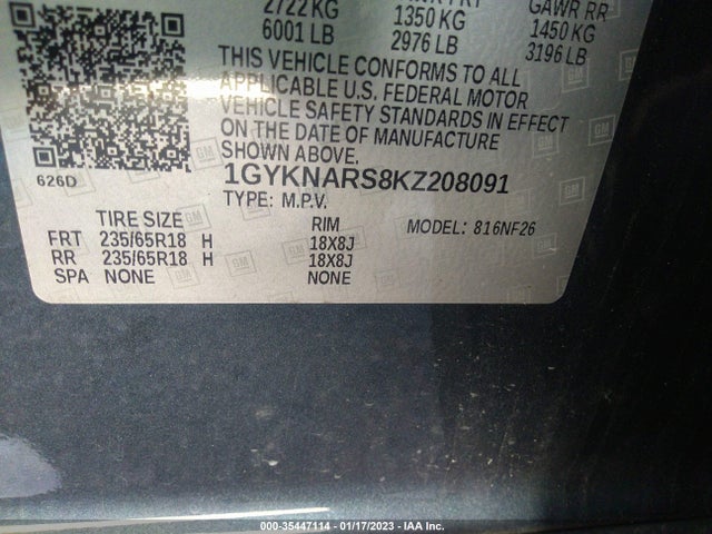 2019 Cadillac XT5, VIN: 1GYKNARS8KZ208091