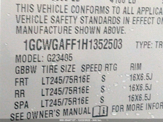 Chevrolet EXPRESS CARGO VAN 2017 1GCWGAFF1H1352503 Image 10