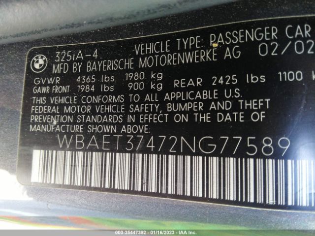 WBAET37472NG77589 BMW 3 Series 325i