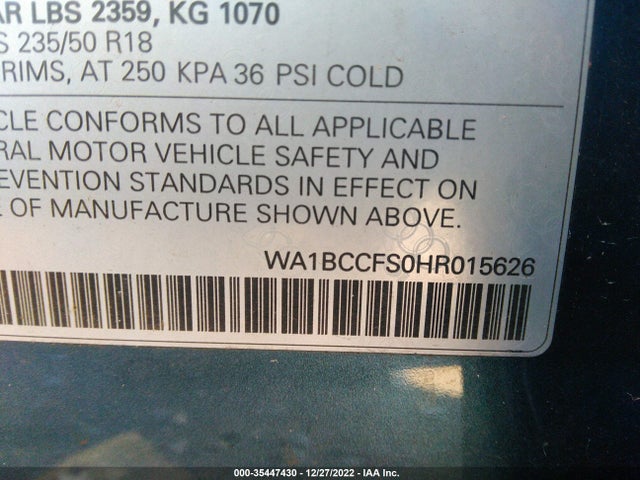 Audi Q3 PREMIUM 2017 WA1BCCFS0HR015626 Image 9