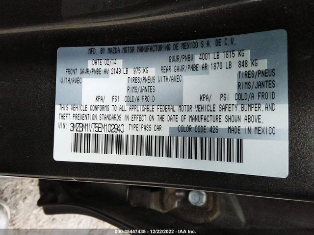 2014 MAZDA MAZDA3 I TOURING VIN: 3MZBM1V75EM102940