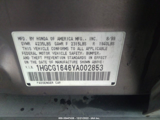 2000 HONDA ACCORD SDN LX VIN: 1HGCG1646YA002853