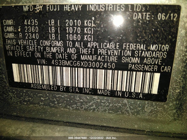 Subaru Legacy 2.5i Premium 2013 4S3BMCG6XD3002450 Image 10