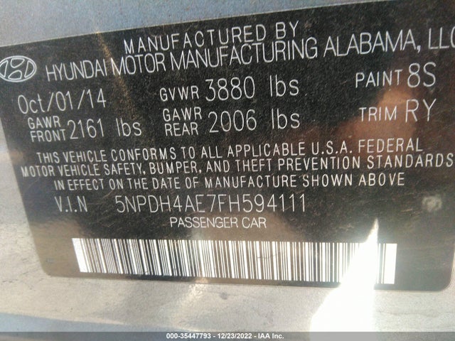 2015 Hyundai Elantra, VIN: 5NPDH4AE7FH594111