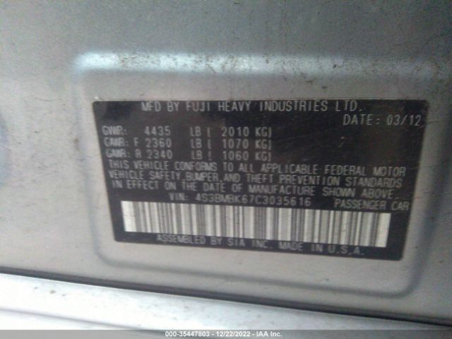 4S3BMBK67C3035616 Subaru Legacy 2.5i Limited