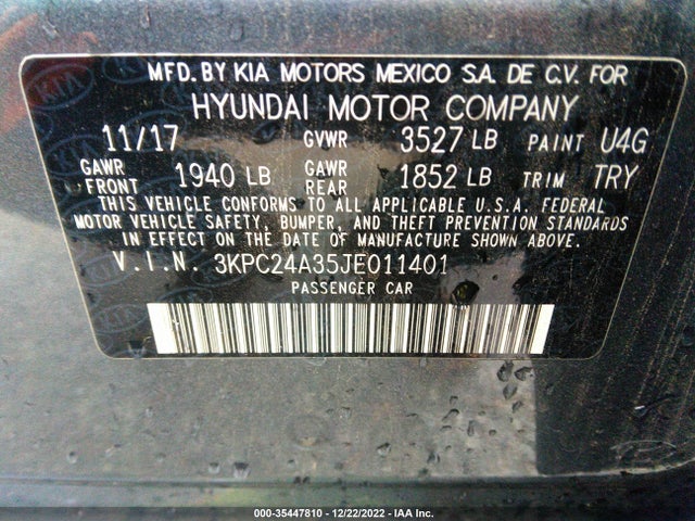 2018 Hyundai Accent, VIN: 3KPC24A35JE011401