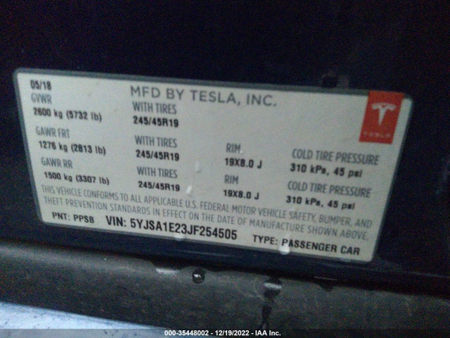 Tesla Model S 75d/100d/p100d 2018 5YJSA1E23JF254505 Image 10
