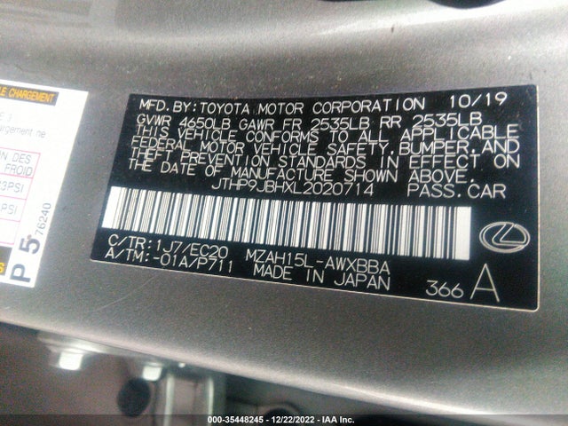 JTHP9JBHXL2020714 Lexus Ux Ux 250h