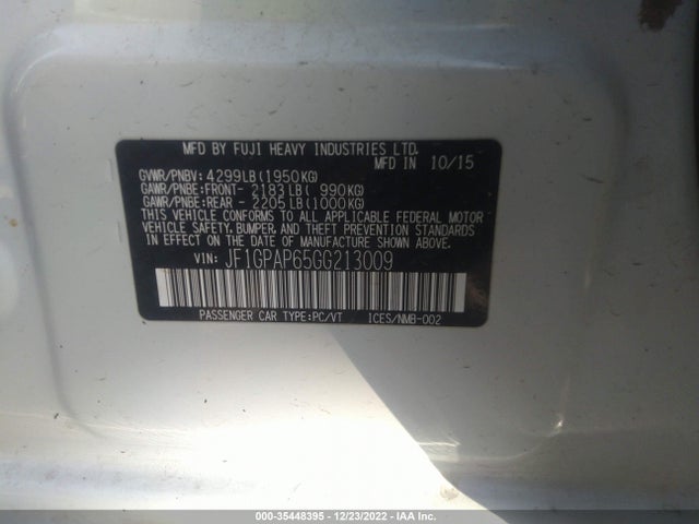 2016 Subaru Impreza, VIN: JF1GPAP65GG213009