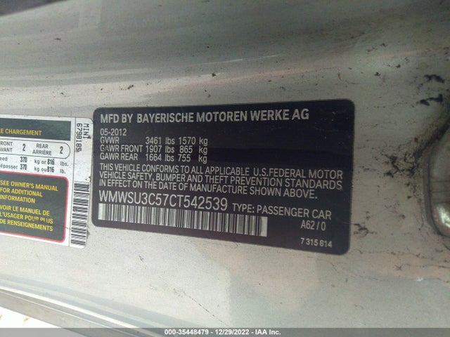 Mini COOPER HARDTOP 2012 WMWSU3C57CT542539 Image 10