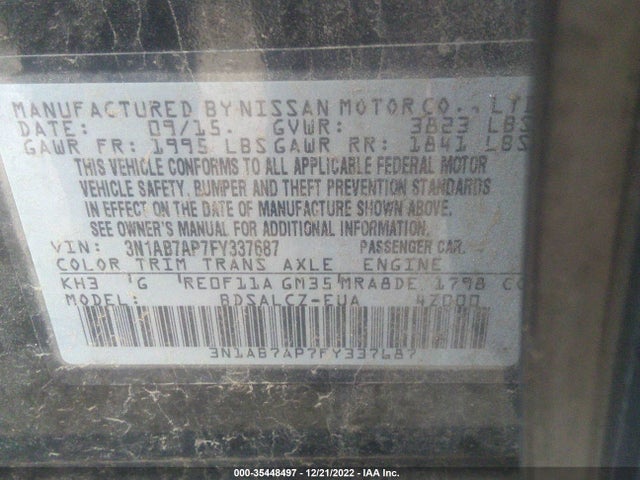 2015 Nissan Sentra, VIN: 3N1AB7AP7FY337687