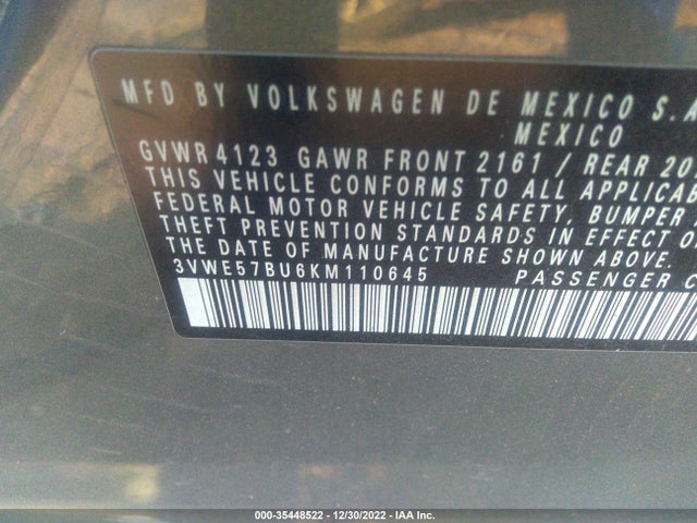 2019 VOLKSWAGEN JETTA SEL VIN: 3VWE57BU6KM110645