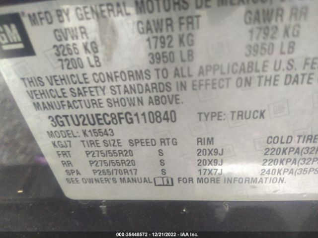 3GTU2UEC8FG110840 GMC Sierra 1500 Sle