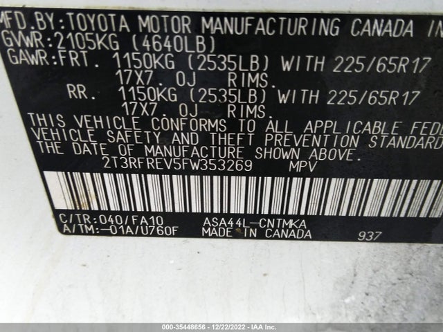 2015 Toyota RAV4, VIN: 2T3RFREV5FW353269