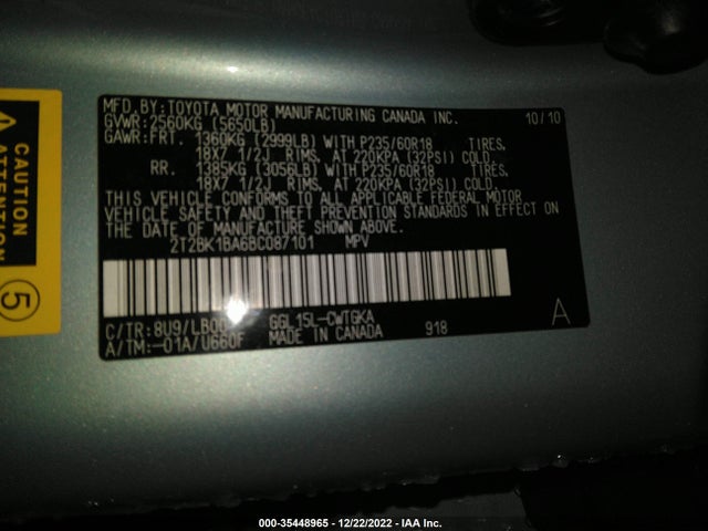2T2BK1BA6BC087101 Lexus RX 350