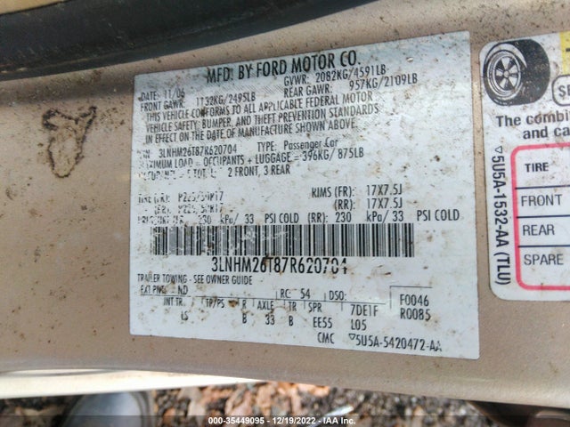 Lincoln MKZ 2007 3LNHM26T87R620704 Image 9
