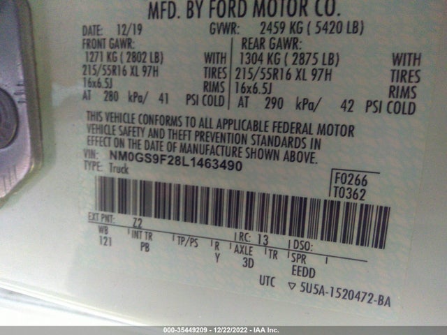 2020 Ford Transit Connect, VIN: NM0GS9F28L1463490