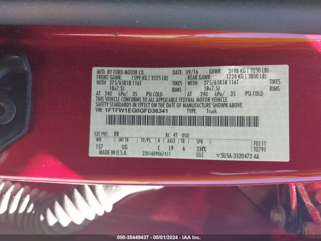 Ford F-150 Xlt 2016 1FTFW1EG0GFD36341 Image 9