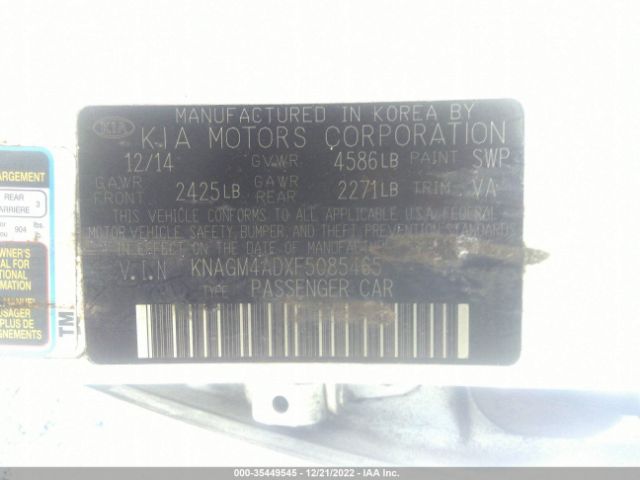 KNAGM4ADXF5085465 KIA OPTIMA HYBRID