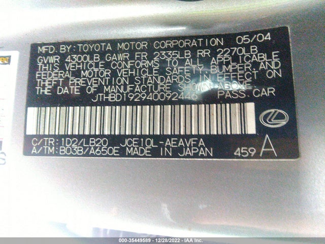 Lexus IS 300 2004 JTHBD192940092446 Image 9