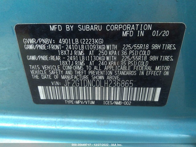 Subaru CROSSTREK HYBRID 2020 JF2GTDNC0LH236865 Image 10