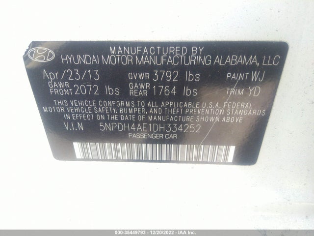2013 HYUNDAI ELANTRA GLS VIN: 5NPDH4AE1DH334252