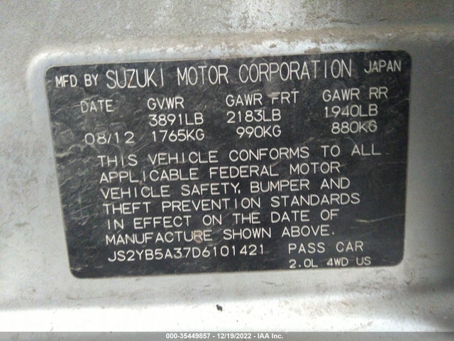 JS2YB5A37D6101421 Suzuki SX4