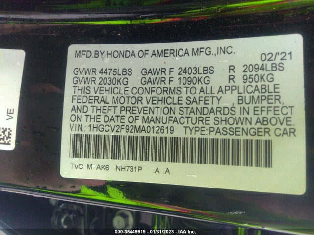 Honda ACCORD SEDAN 2021 1HGCV2F92MA012619 Image 9