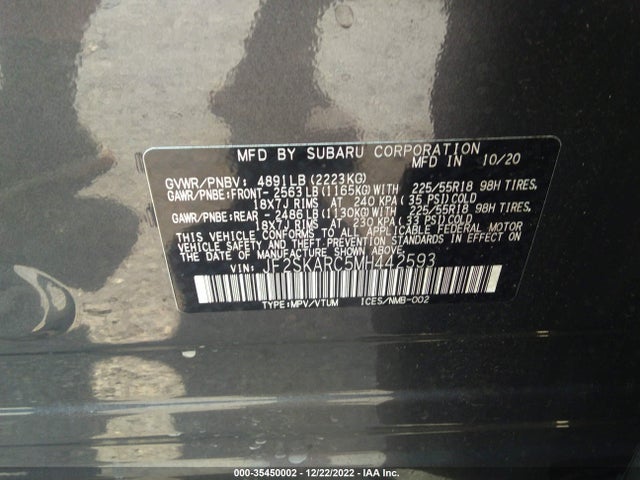 2021 SUBARU FORESTER SPORT VIN: JF2SKARC5MH442593