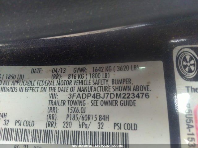 2013 FORD FIESTA SE VIN: 3FADP4BJ7DM223476